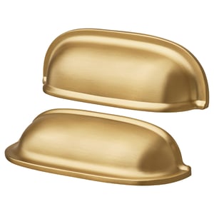 ENERYDA brass cup handles. Shiny gold, satin finish, curved rectangle shape, elegant design.