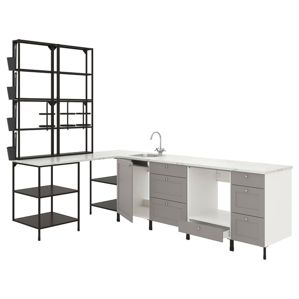 ENHET Corner kitchen, anthracite/grey frame
