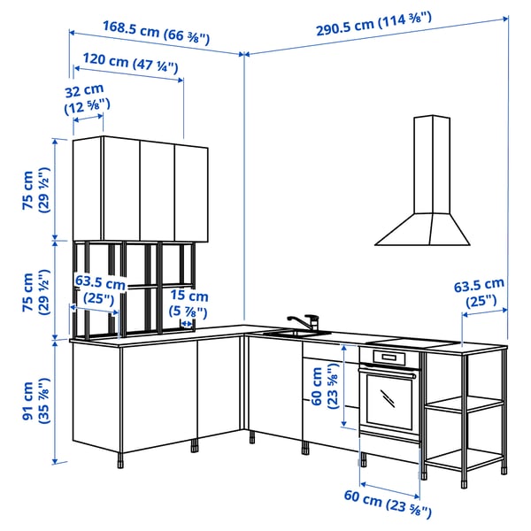 ENHET Corner kitchen, white/oak effect white