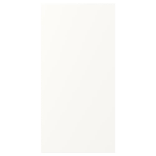 An ENHET white cabinet. Its rectangular with a smooth foil finish, resistant to moisture and stains.
