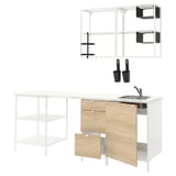 ENHET Kitchen, white/oak effect, 223x63.5x222 cm