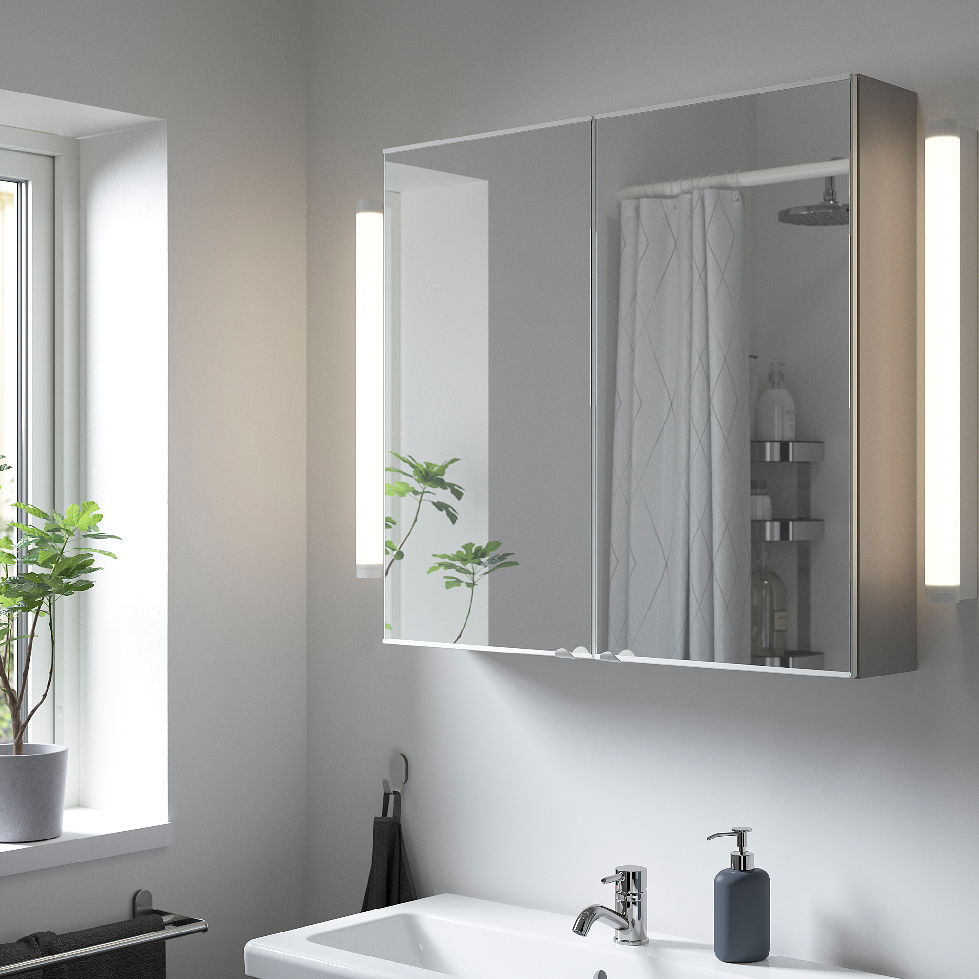 ENHET Mirror cabinet with 2 doors, grey, 80x17x75 cm