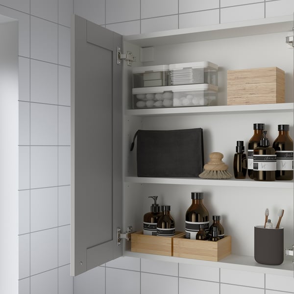 ENHET Mirror cabinet with 2 doors, white/grey frame, 60x17x75 cm