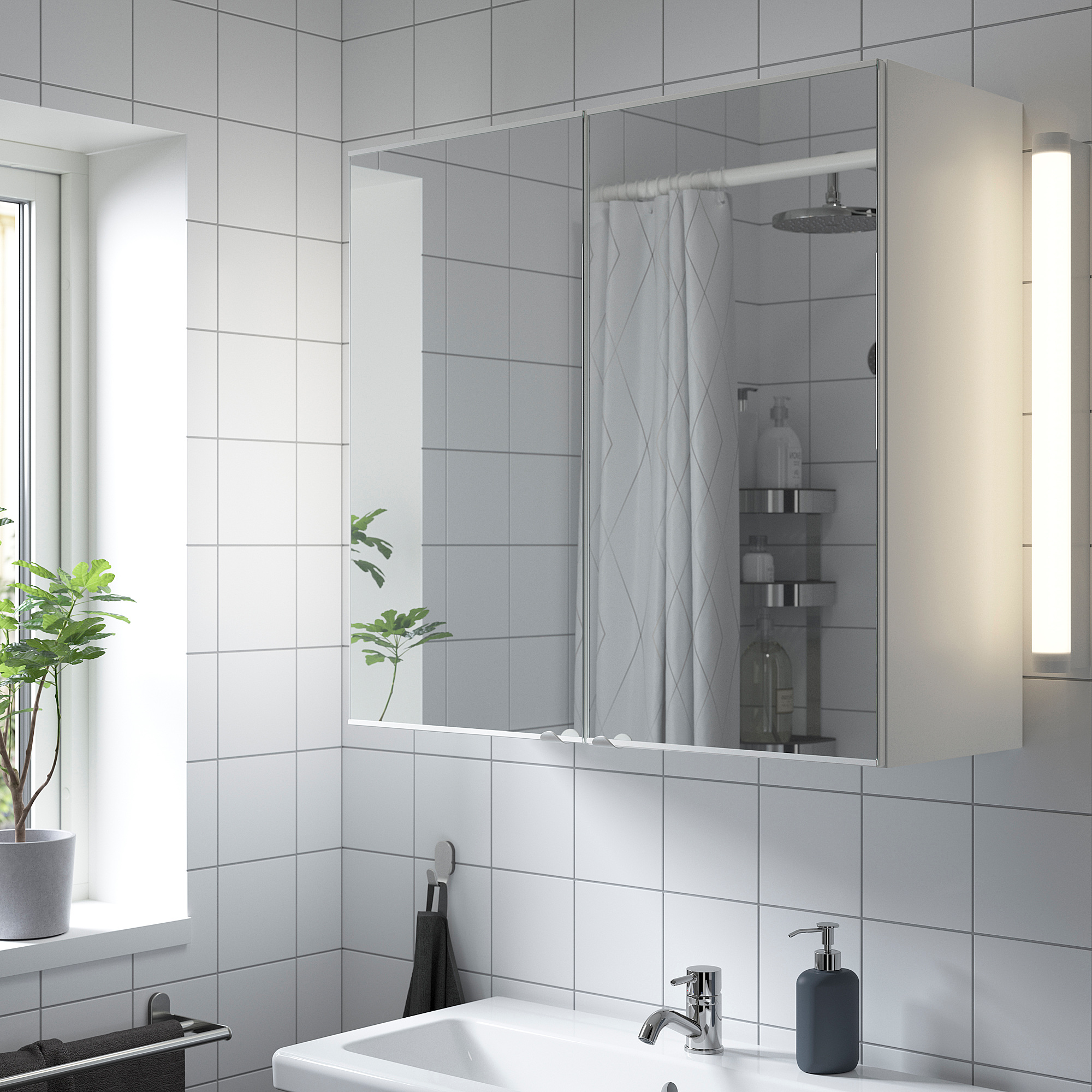 ENHET Mirror cabinet with 2 doors, white, 80x32x75 cm