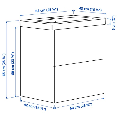 ENHET / TVÄLLEN Wash-stnd w drawers/wash-basin, white, 64x43x65 cm