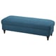 ESSEBODA bench: blue, rectangular, upholstered with dark wooden legs.