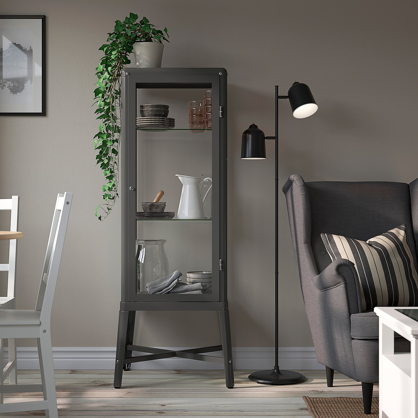 FABRIKÖR glass-door cabinet, dark grey, 57x150 cm - IKEA