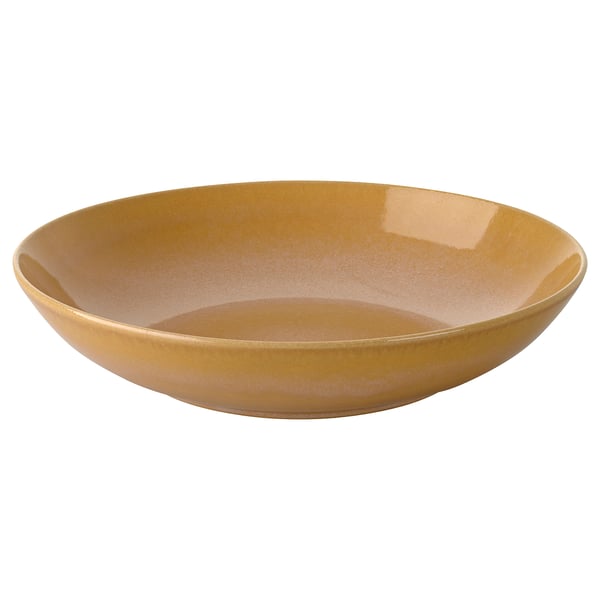 FÄRGKLAR golden bowl, round, wide, smooth edge, stoneware, rustic matte finish.