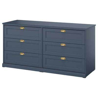 FÅGELFJÄLLET Chest of 6 drawers, dark grey-blue, 160x51x78 cm