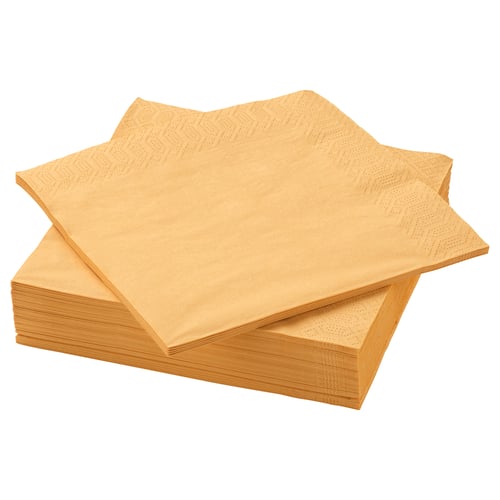 A stack of yellow FANTASTISK napkins, rectangular, with a textured pattern.