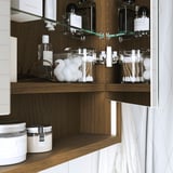 FAXÄLVEN Mirror cabinet w built-in lighting, brown oak effect, 60x15x95 cm