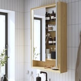 FAXÄLVEN Mirror cabinet w built-in lighting, oak effect, 60x15x95 cm