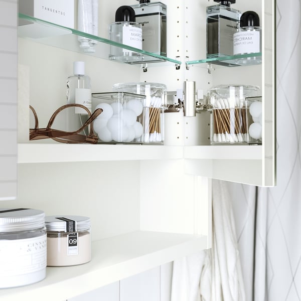 FAXÄLVEN Mirror cabinet w built-in lighting, white, 60x15x95 cm