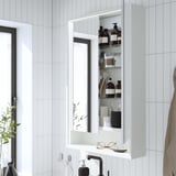 FAXÄLVEN Mirror cabinet w built-in lighting, white, 60x15x95 cm