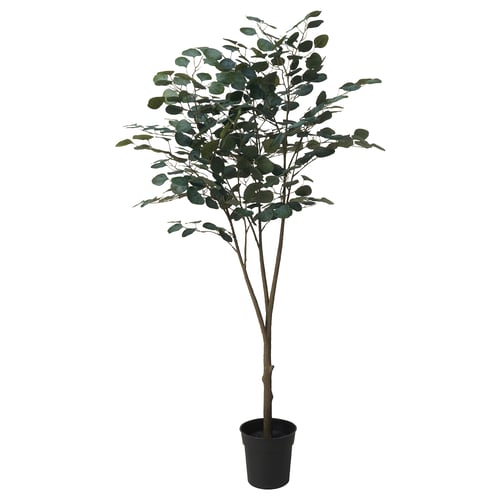 FEJKA artificial plant, green, potted in black, realistic design.