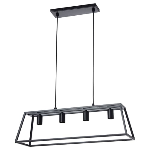 A modern FELSISK pendant lamp in black metal with four lights hanging from a cord.