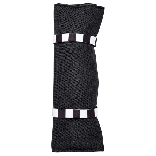 Black and white striped travel cutlery case, rectangular shape, durable fabric with cotton material, designed for easy portability.