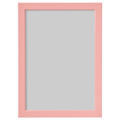 A FISKBO picture frame in light pink. It is rectangular with a smooth, simple design and includes plastic front protection.