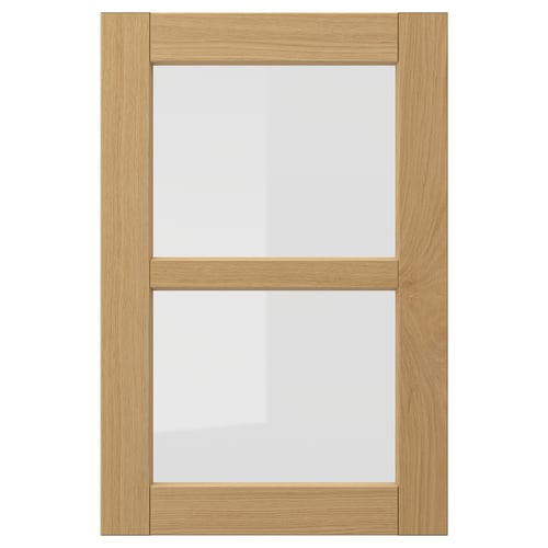 Fors—ka wooden framed glass door, oak tone, rectangular, bevelled edges.
