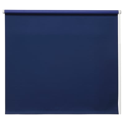 FRIDANS blue roller blind, made from recycled pet, blocks light, cordless.