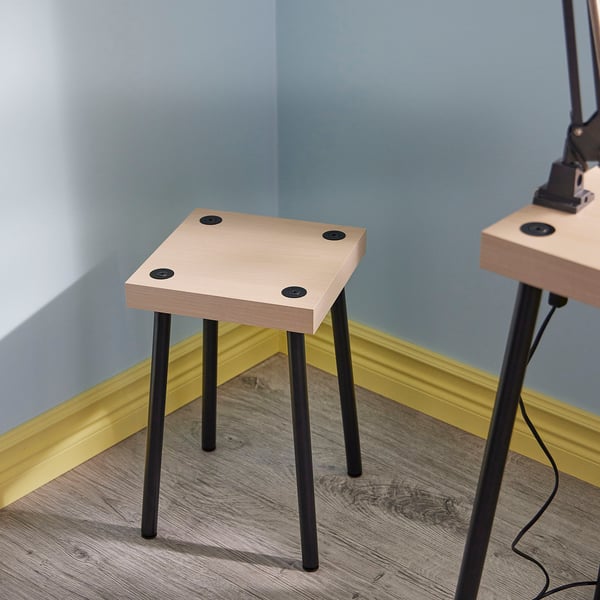 FRIDNÄS Nesting tables with stools set of 4, black/birch effect