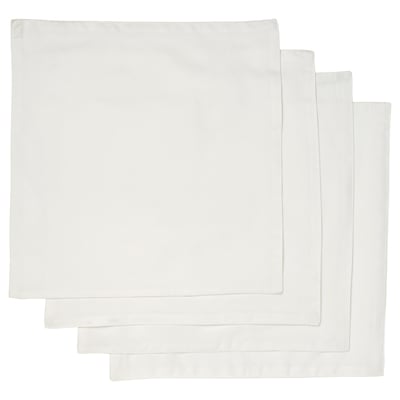 Four white square napkins, neatly stacked, made from soft cotton and lyocell blend.