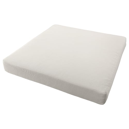 Square outdoor cushion, cream-colored, with wavy pattern, zipped cover.