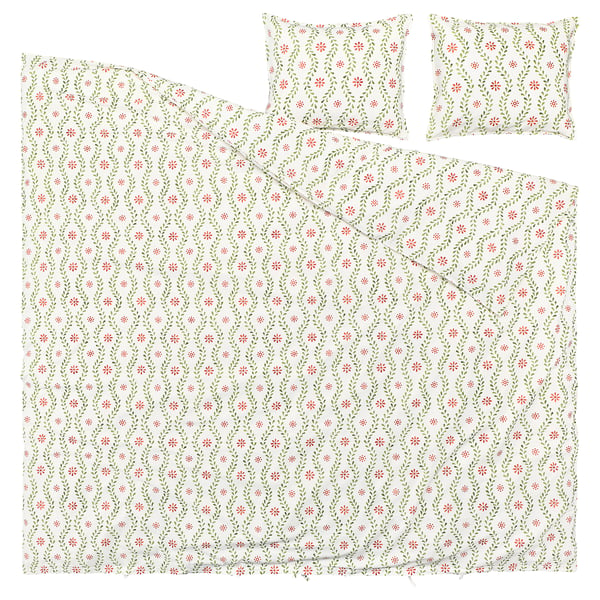 FYRISVIDE Duvet cover and 2 pillowcases, white/floral pattern, 240x220/50x60 cm