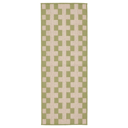 Gangstig rug, green & white checked, rectangular, soft, indoor/outdoor use.