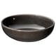 Dark grey glazed ceramic bowl, round and shallow, modern design.