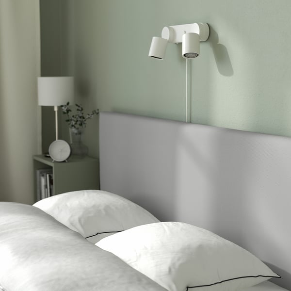 GLADSTAD Upholstered bed, 4 storage boxes, Kabusa light grey, 140x200 cm