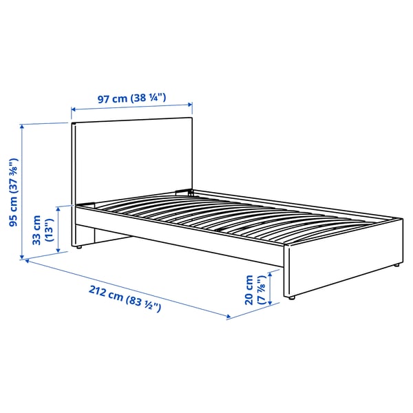 GLADSTAD Upholstered bed frame, Kabusa light grey, 90x200 cm