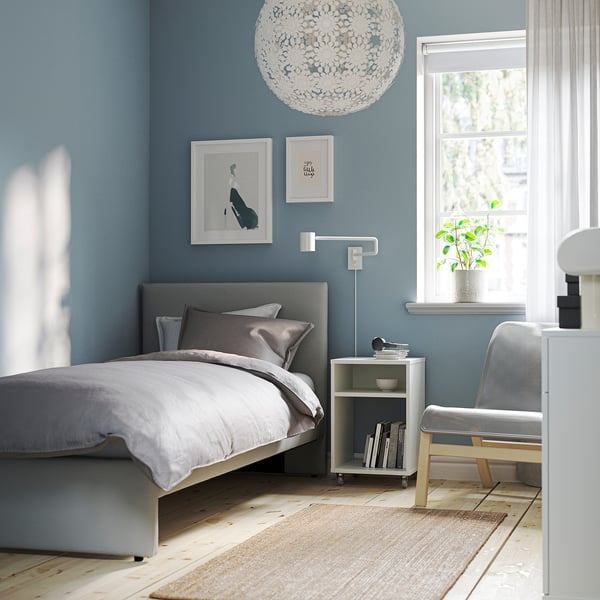 GLADSTAD Upholstered bed frame, Kabusa light grey, 90x200 cm