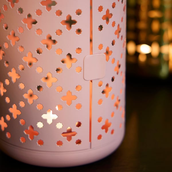 GOKVÄLLÅ Lantern for tealight, in/outdoor, pink, 21 cm
