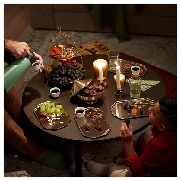 GOKVÄLLÅ Serving stand, two tiers, gold-colour