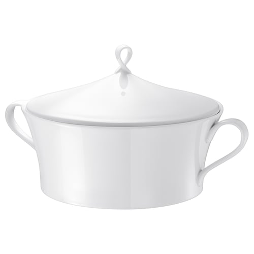 White GOKVÄLLÅ porcelain soup tureen with lid and handles.
