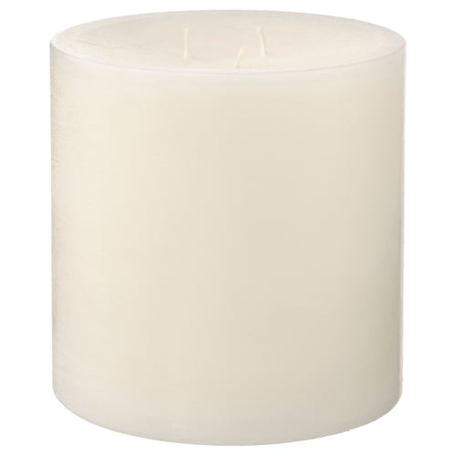 White cylindrical candle, smooth finish, simple design.
