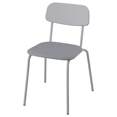 Modern grey GRÅSALA chair with upholstered seat, flexible back, and light metal legs.