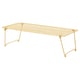 The GREJIG, a golden shoe rack, with a grid design and foldable legs made of steel.