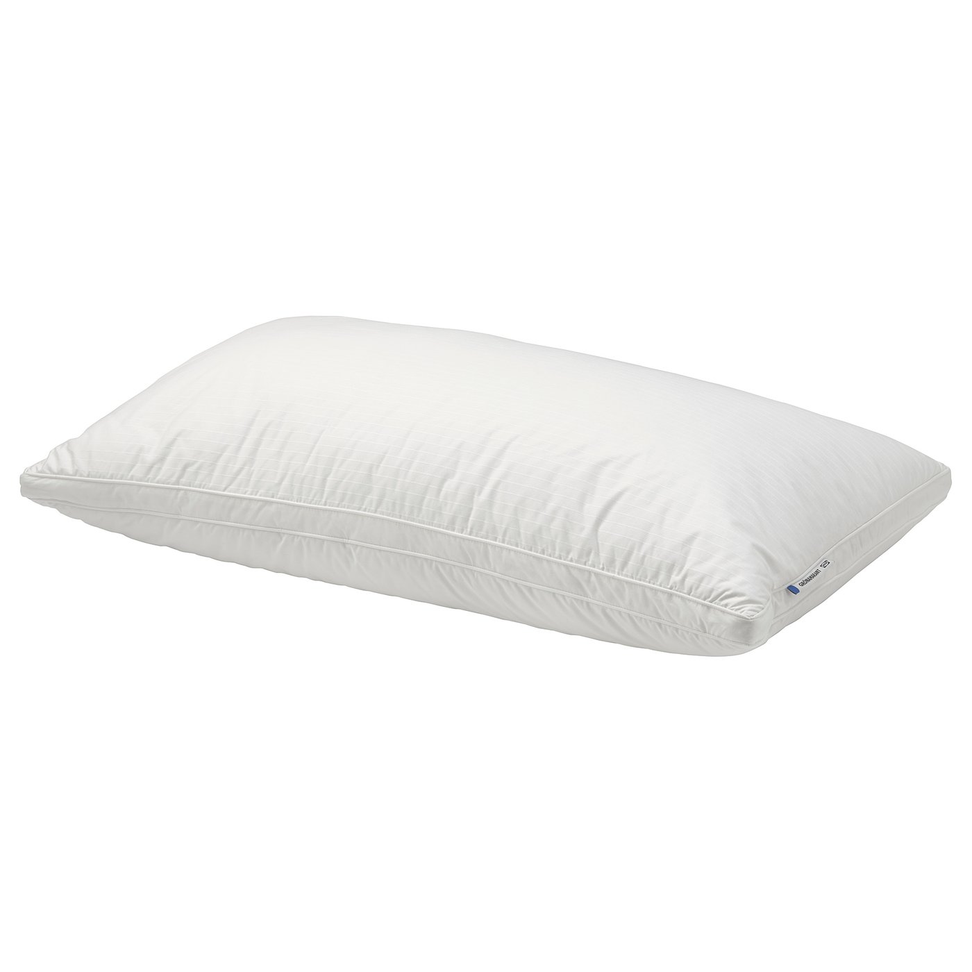 A white GRÖNAMARANT pillow with cotton cover, featuring a supportive inner core and fluffy outer filling, designed for side or back sleepers.