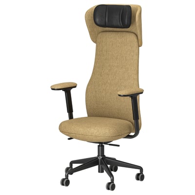 GRÖNFJÄLL Office chair with arm/headrest, Letafors yellow-brown/black