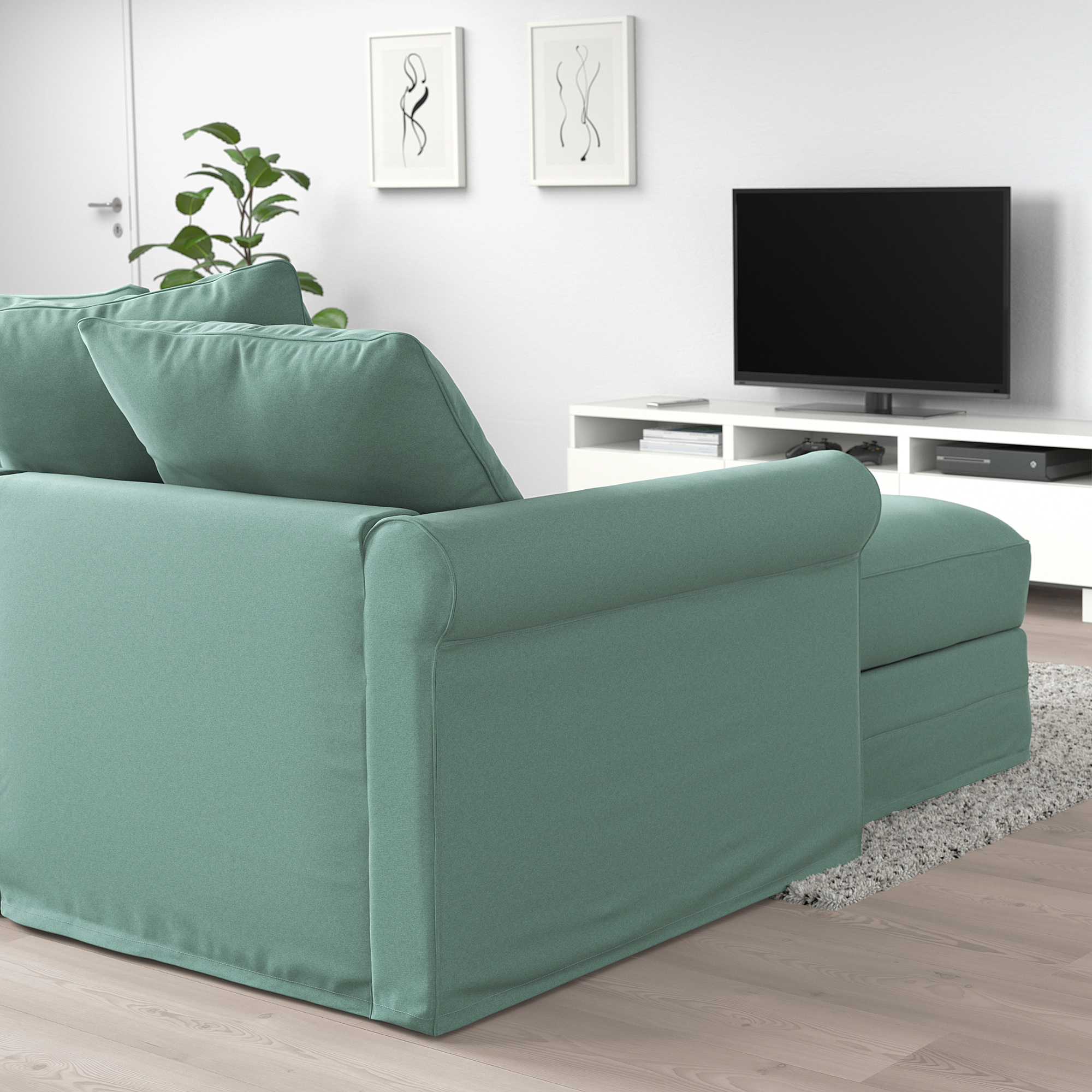 GRÖNLID 3seat sofabed with chaise longue/Ljungen light green IKEA