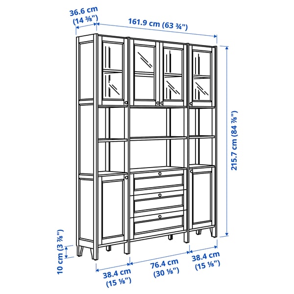 GULDDRAGARE Storage combination, beige clear glass/with doors and shelves with 3 drawers, 162x37x216 cm
