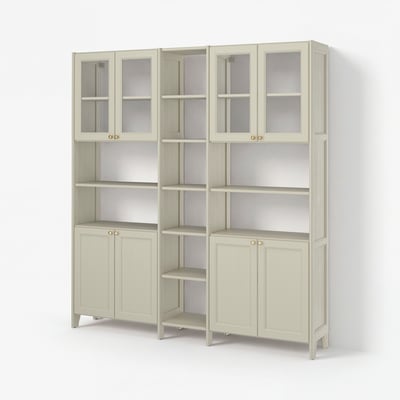 GULDDRAGARE Storage combination, beige clear glass/with doors with shelves, 200x37x216 cm