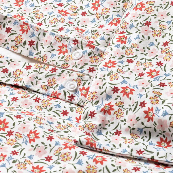 Floral print duvet set with press-stud closure; soft cotton-viscose blend.