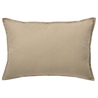 Rectangular beige cotton throw pillow, zip closure, plain design.
