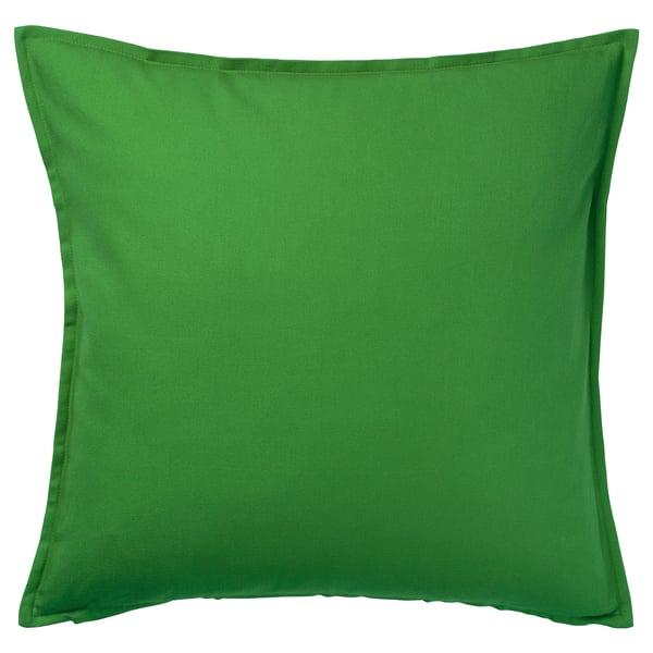 Bright green square GURLI pillow. Soft cotton with zip, plain design.