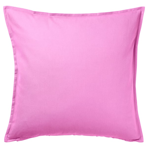 Bright pink square cushion cover, made from 100% cotton, a hidden zip, simple and modern design.