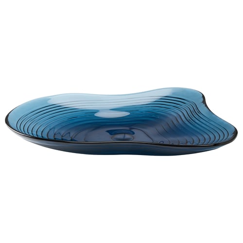 HÄCKPOPPEL glass bowl, blue, fluid shape, rippled design, decorative or functional.