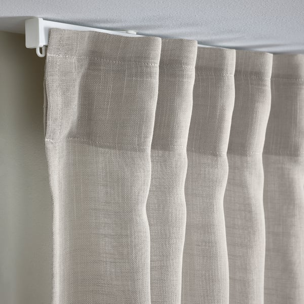 HÄLLEBRÄCKA Sheer curtains, 1 pair, light grey/with heading tape, 145x300 cm